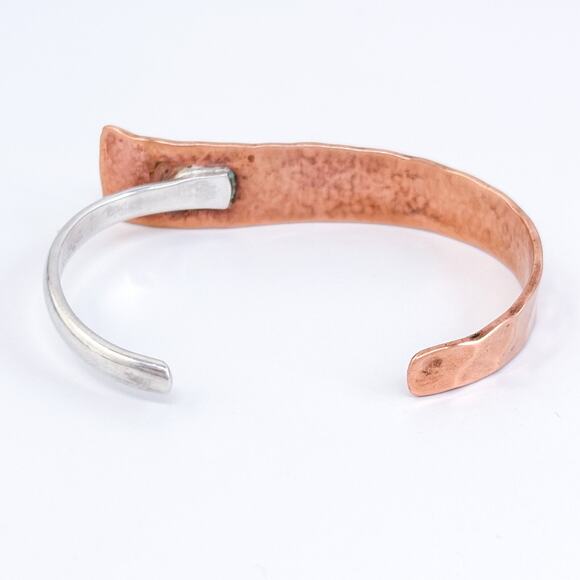 Vintage Sterling Silver 925 and Copper Hammered Cuff Bracelet 6.5" - Picture 5 of 10